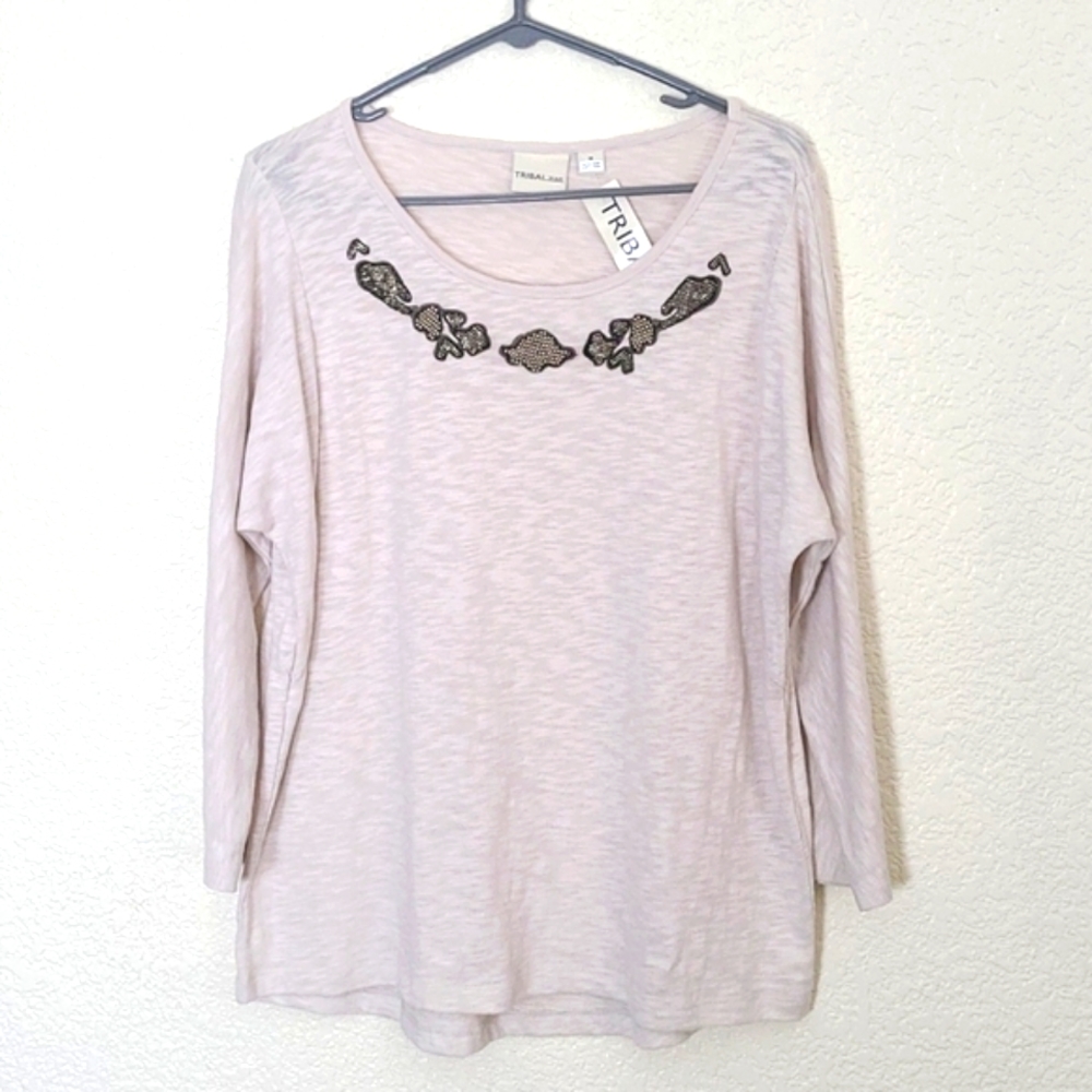 NWT Tribal jeans top with decorative beads, M